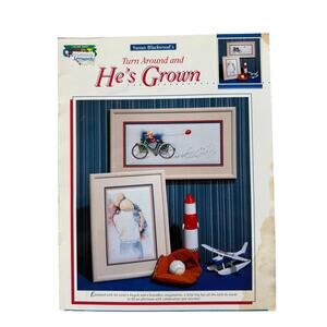 Vintage Turn Around And He’s Grown Cross Stitch Design Booklet Boy Kid Bike Hug